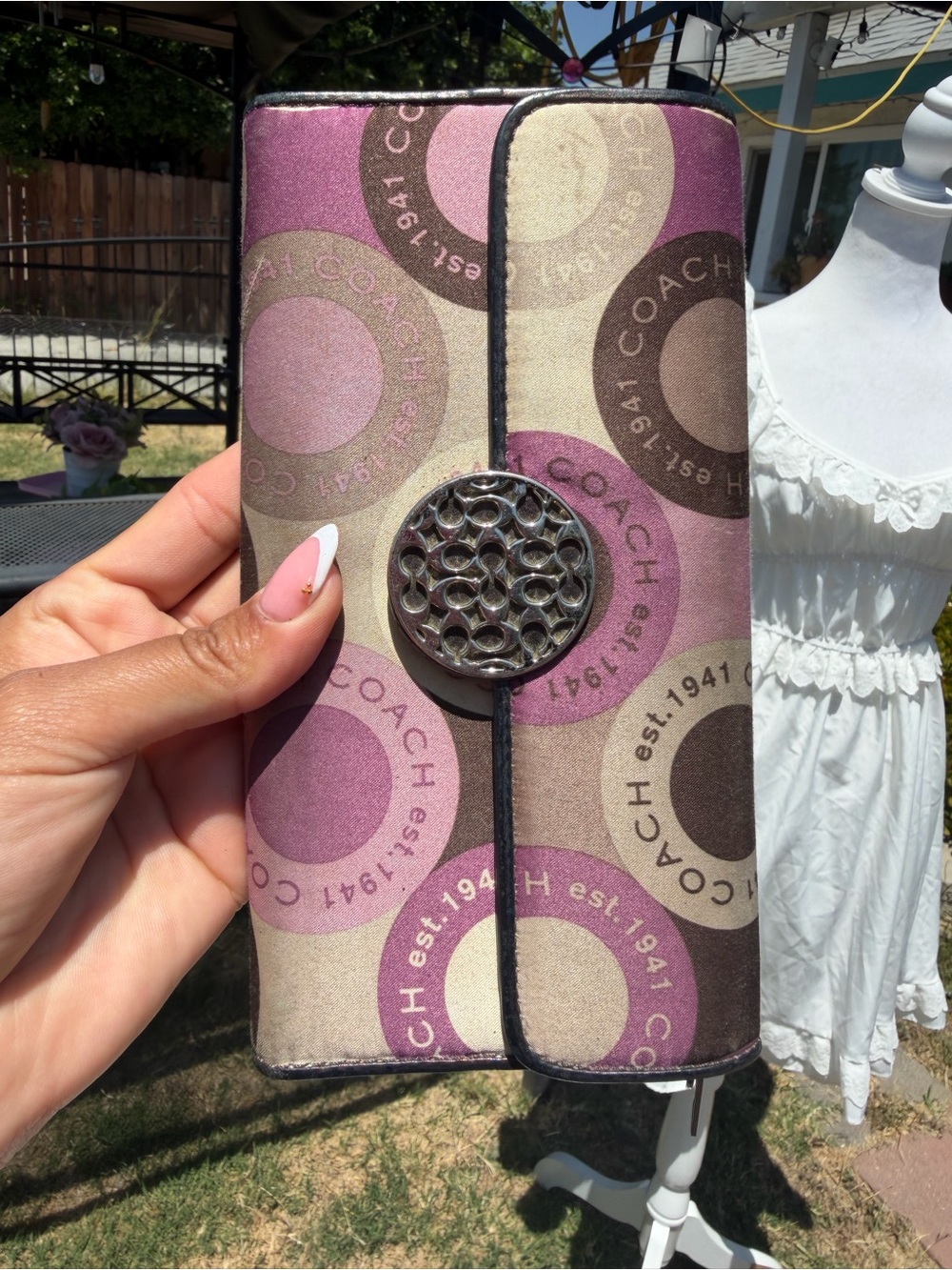 Coach Purple & Taupe Circle Print Continental Wallet